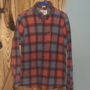 Hollister Red and Gray Checkered Button Down Shirt